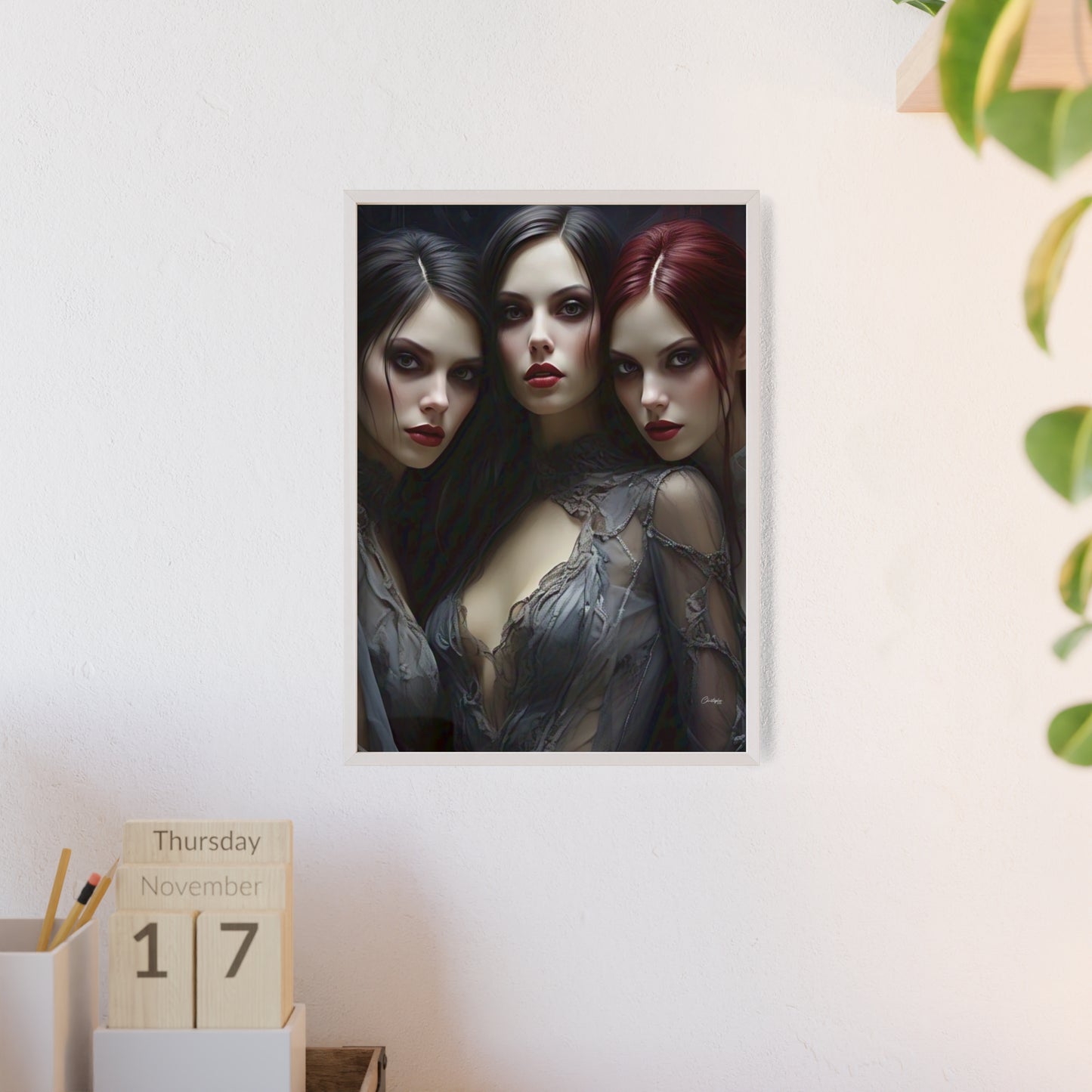Eerie Fantasy Art Posters with Wooden Frame, Gothic Home Decor, Unique Wall Art, Gift for Art Lovers, Halloween Decoration, Witchy Style
