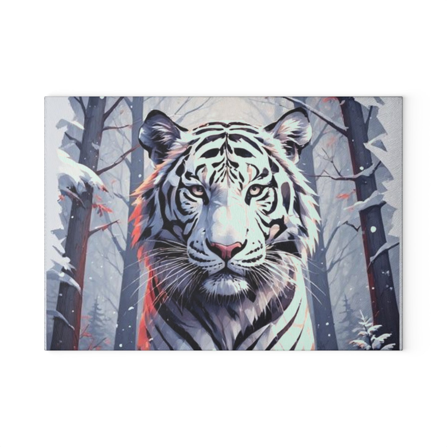 White Tiger Winter Glass Cutting Board — Decorative Kitchen Chopping Board