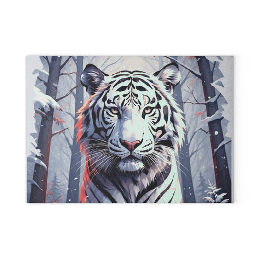 White Tiger Winter Glass Cutting Board — Decorative Kitchen Chopping Board
