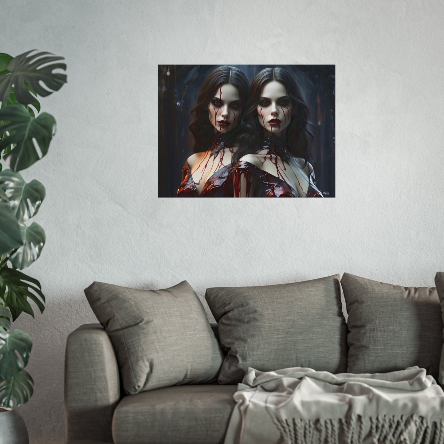 Vampire Sisters Fine Art Poster, Gothic Wall Art, Spooky Decor, Horror Home Decor, Blood Art Print, Dark Aesthetic Print