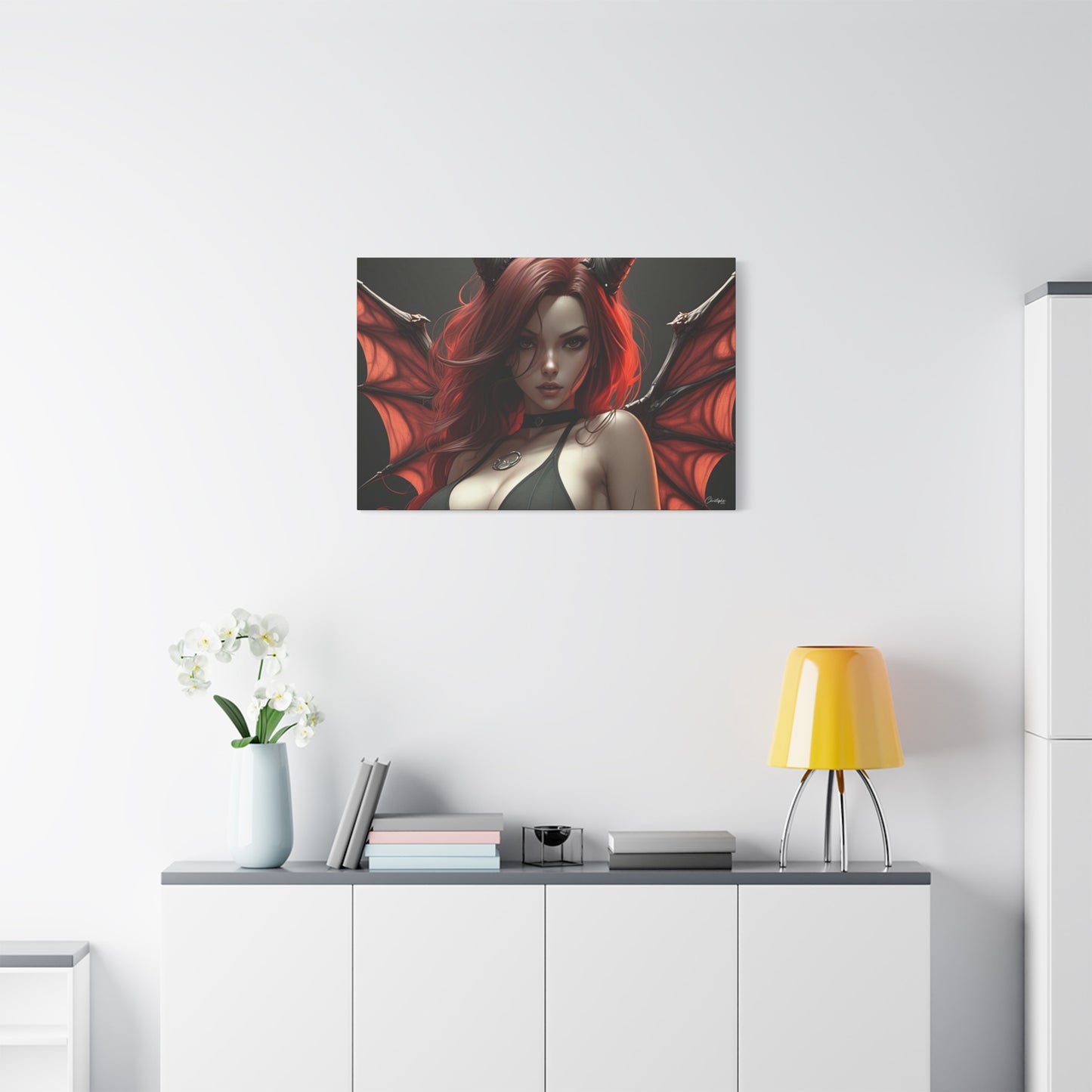 Gothic Fantasy Canvas Art, Demon Girl Wall Decor, Unique Home Decor, Gift for Her, Halloween or Birthday Gift