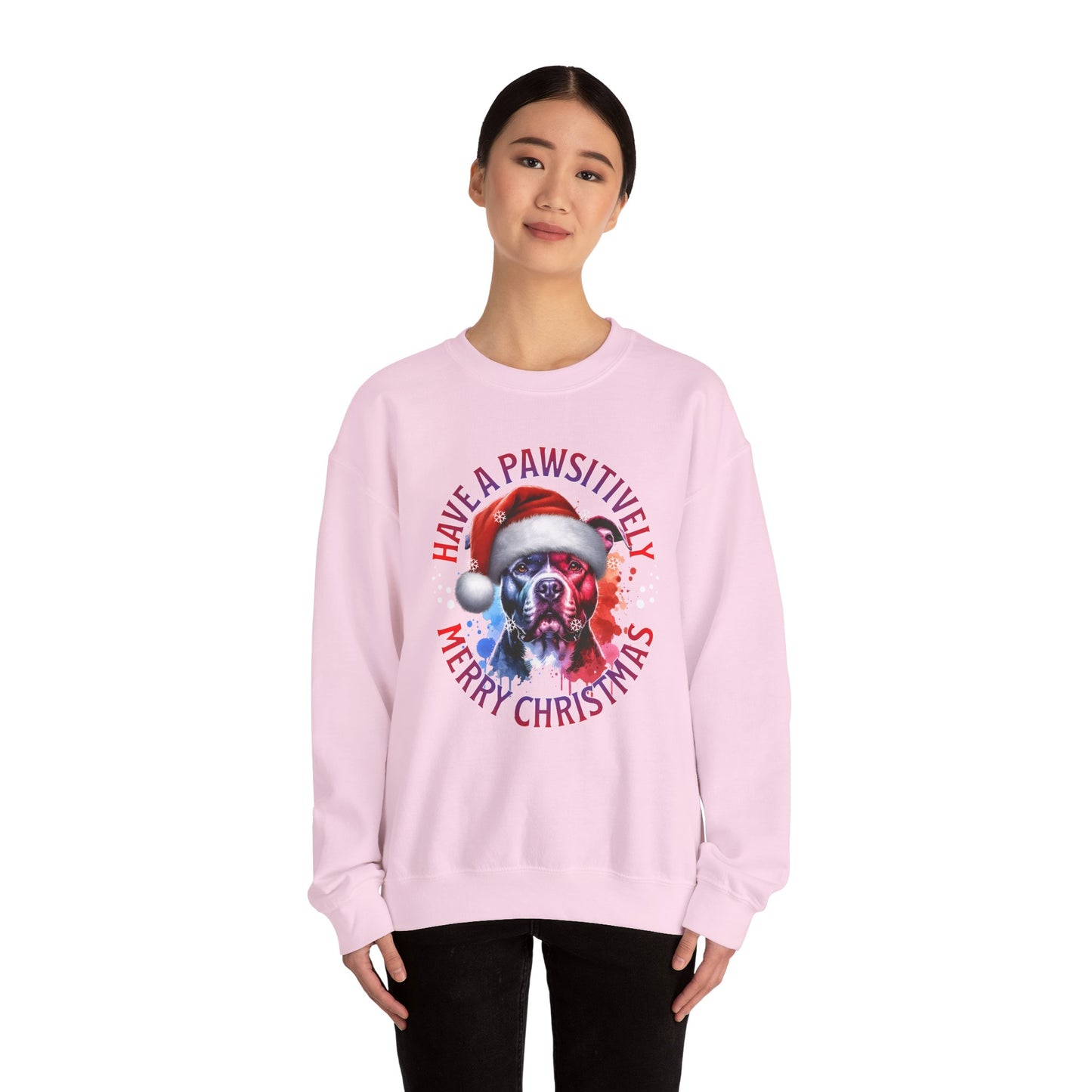 Crewneck Pit Bull Sweatshirt - "Have a Pawsitively Merry Christmas" Dog Santa Holiday Sweatshirt