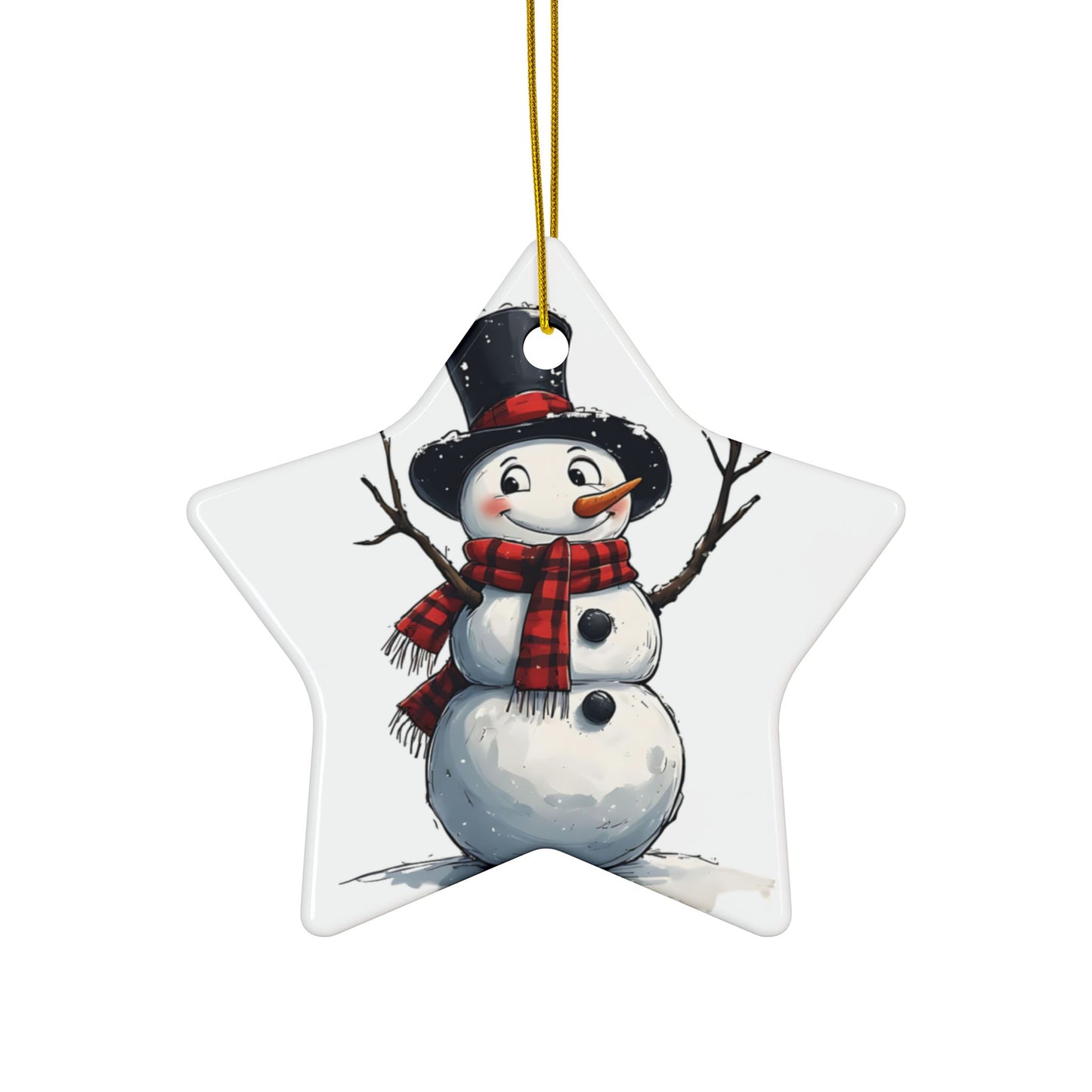 Snowman Ceramic Ornament — Cute 2-Sided Christmas Tree Decoration