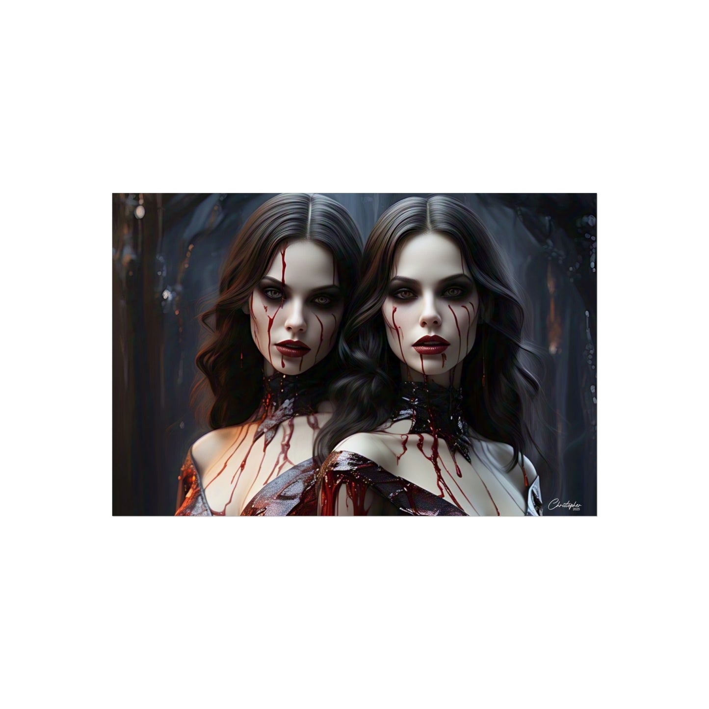 Vampire Sisters Fine Art Poster, Gothic Wall Art, Spooky Decor, Horror Home Decor, Blood Art Print, Dark Aesthetic Print