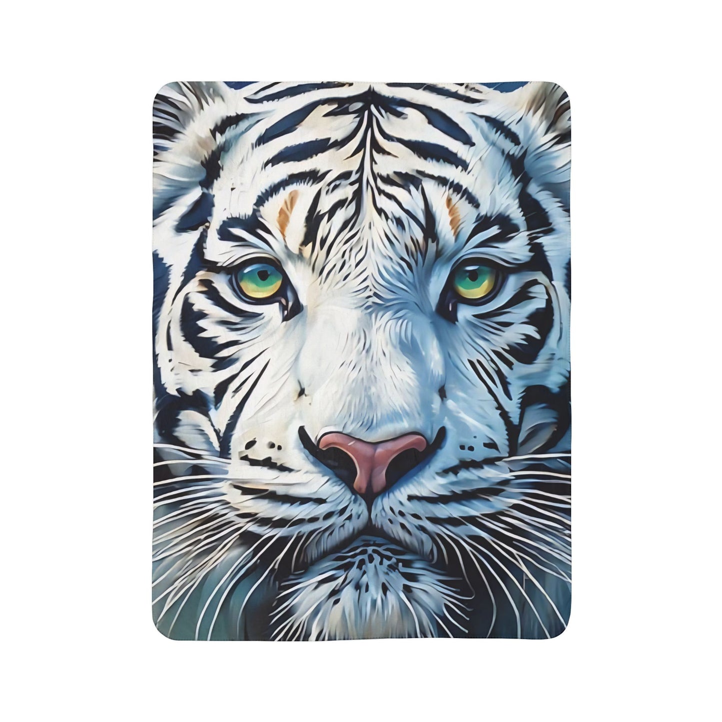 White Tiger Sherpa Blanket — Cozy Fleece Throw with Realistic Big Cat Face