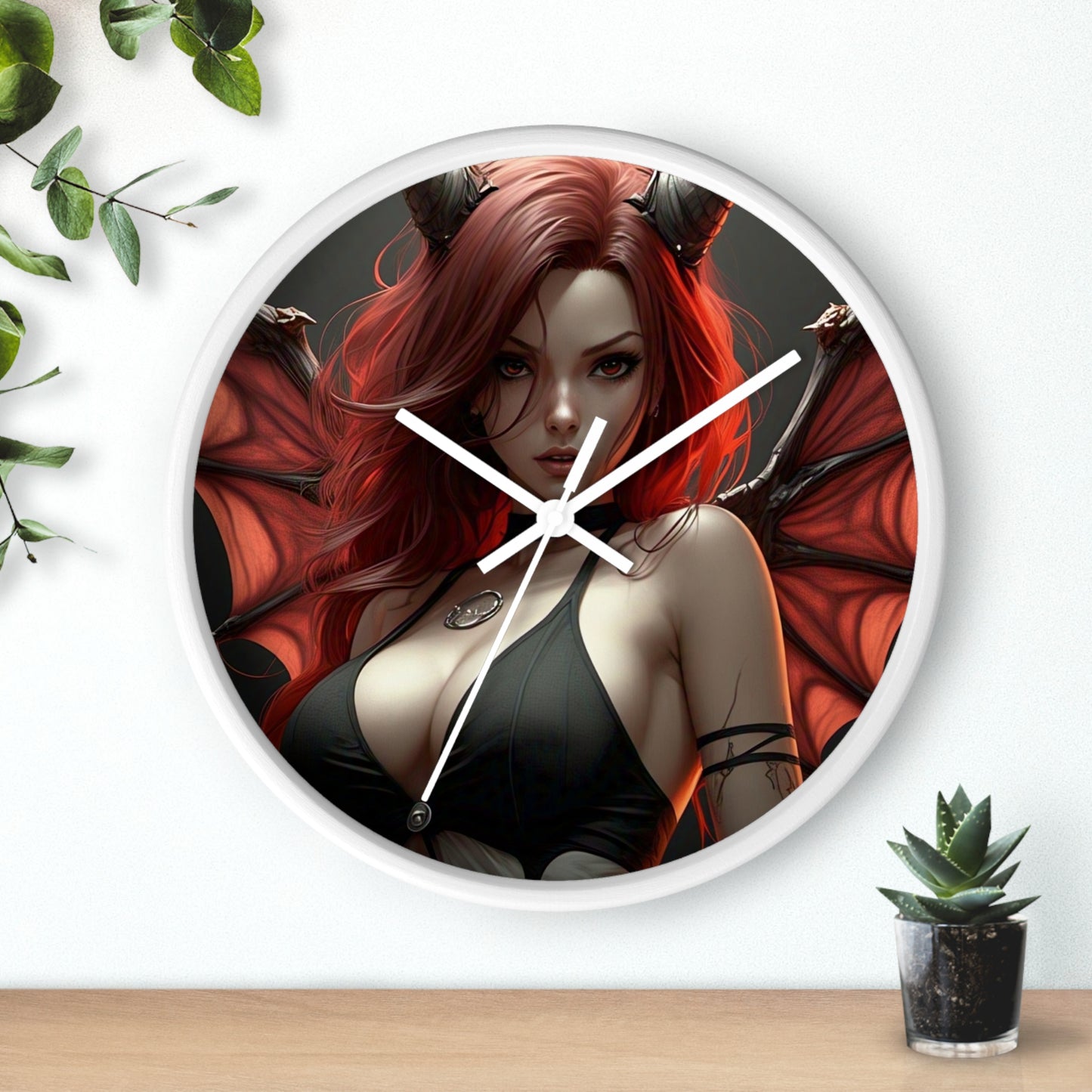 Gothic Fantasy Wall Clock, Unique Home Decor, Dark Aesthetic Clock, Red Haired Art, Gift for Collectors, Halloween Decoration