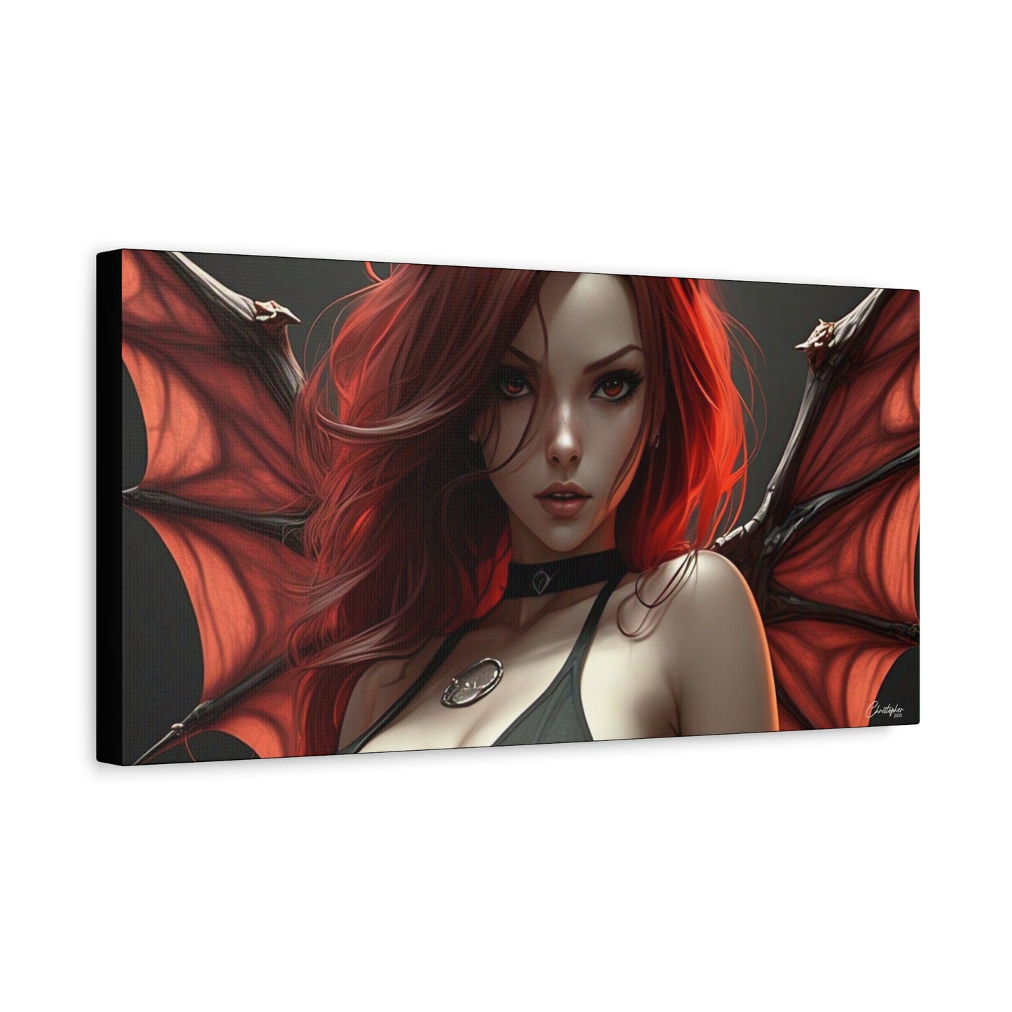 Gothic Fantasy Canvas Art, Demon Girl Wall Decor, Unique Home Decor, Gift for Her, Halloween or Birthday Gift