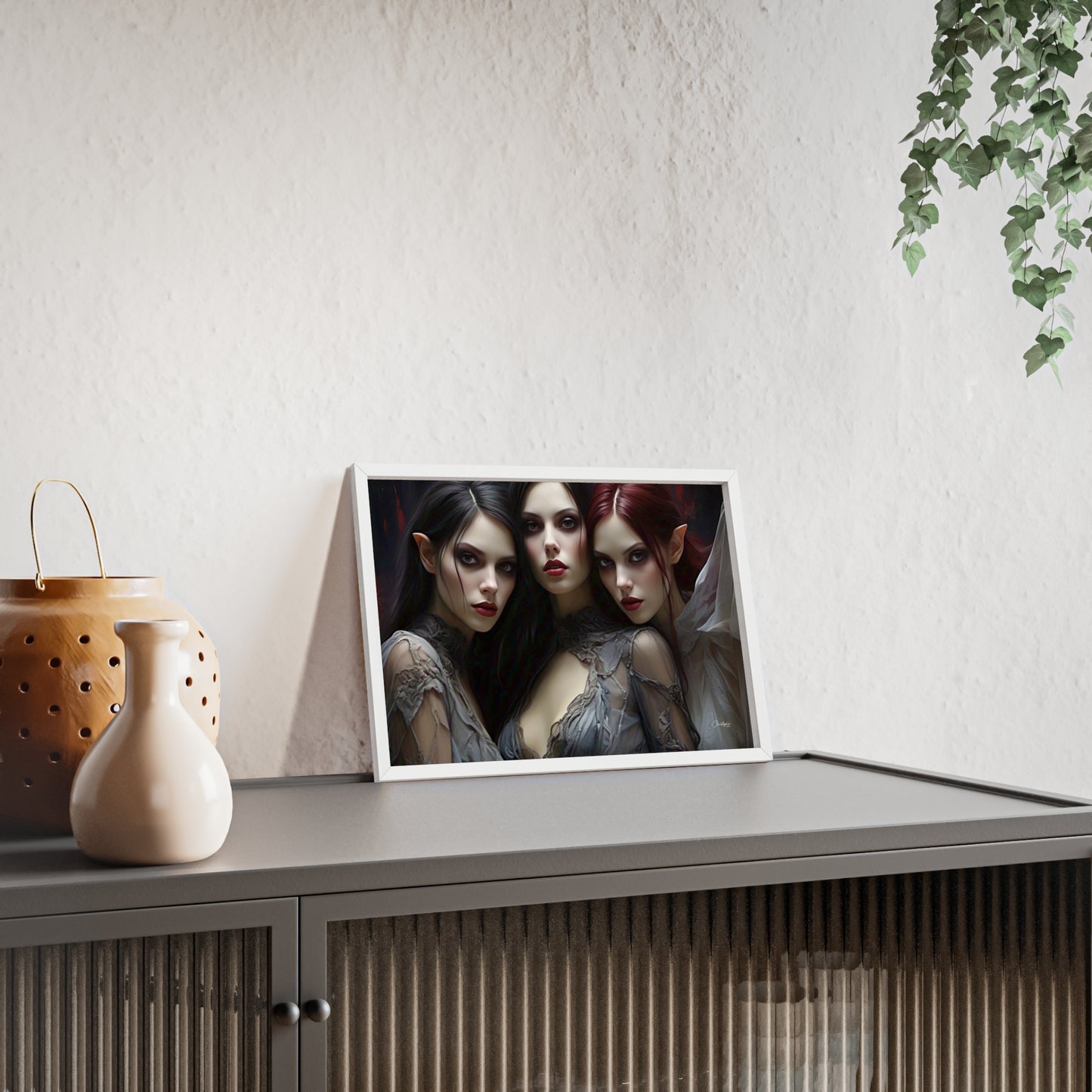 Eerie Fantasy Art Posters with Wooden Frame, Gothic Home Decor, Unique Wall Art, Gift for Art Lovers, Halloween Decoration, Witchy Style