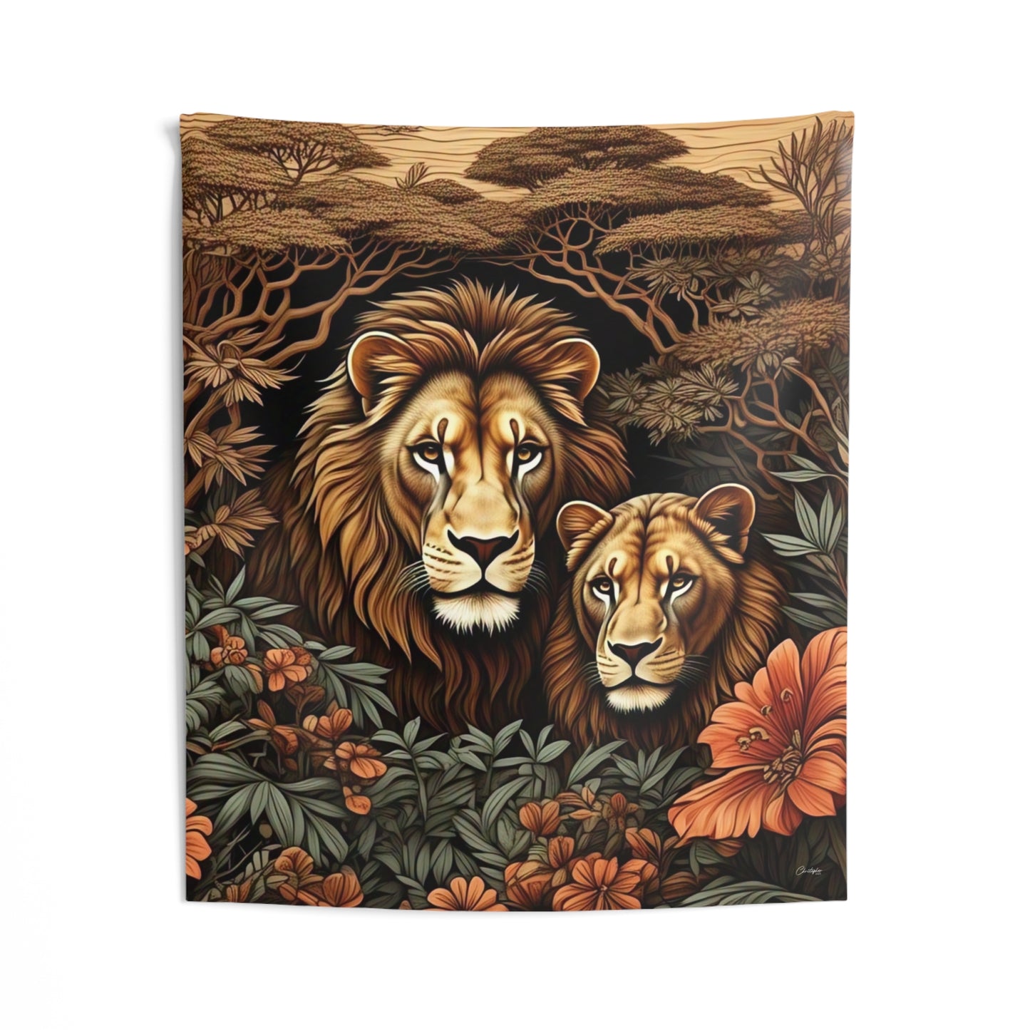 Majestic Lion Couple Wall Tapestry, Animal Art Decor, Bohemian Wall Hanging, Jungle Themed Bedroom, Nature Inspired Gift