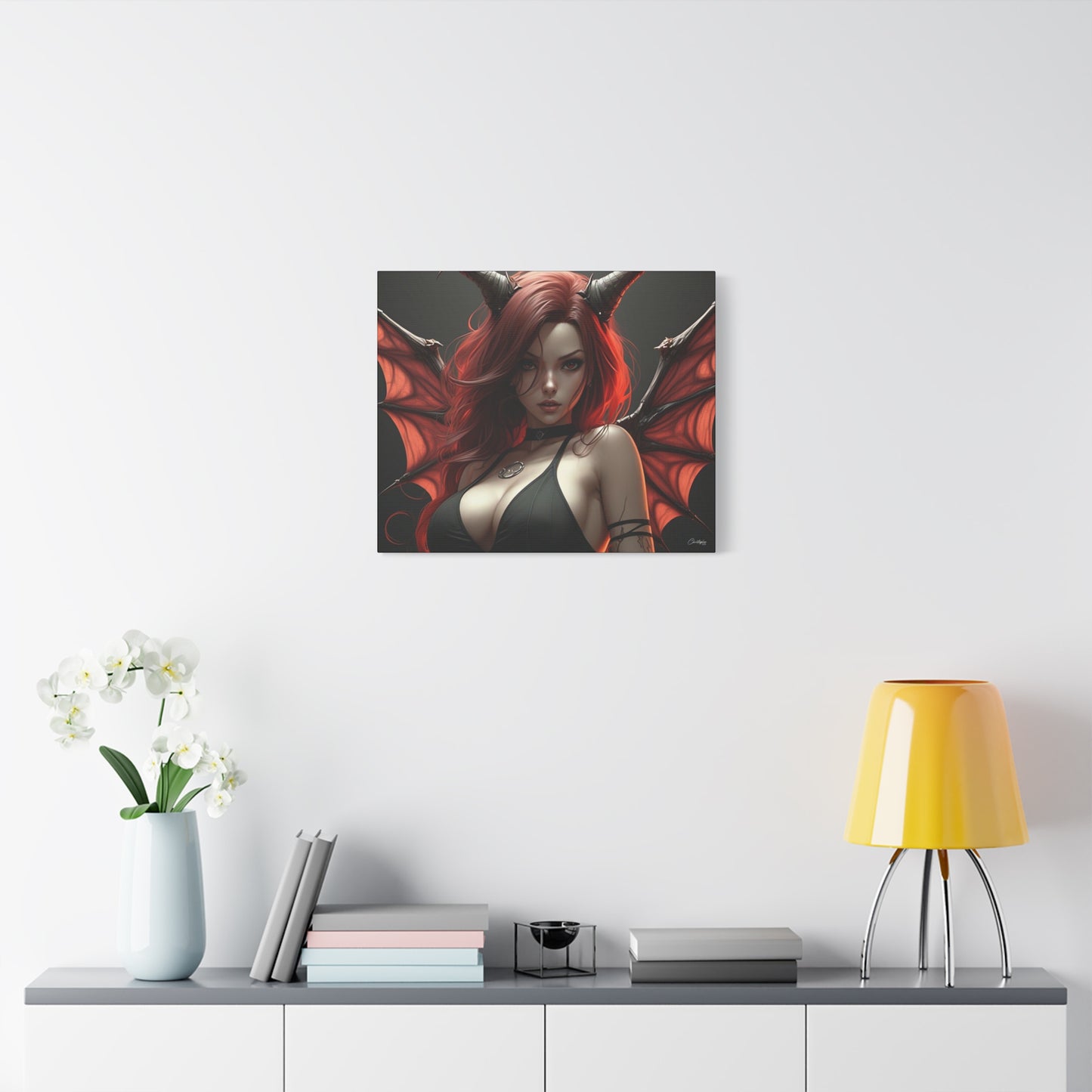 Gothic Fantasy Canvas Art, Demon Girl Wall Decor, Unique Home Decor, Gift for Her, Halloween or Birthday Gift