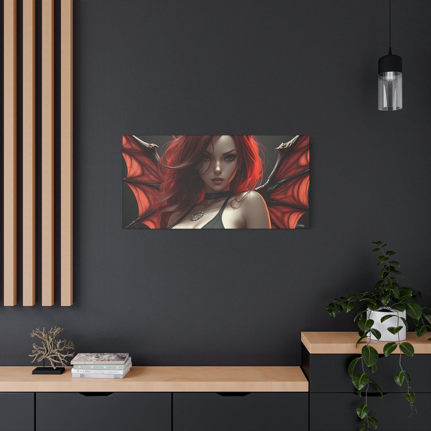 Gothic Fantasy Canvas Art, Demon Girl Wall Decor, Unique Home Decor, Gift for Her, Halloween or Birthday Gift
