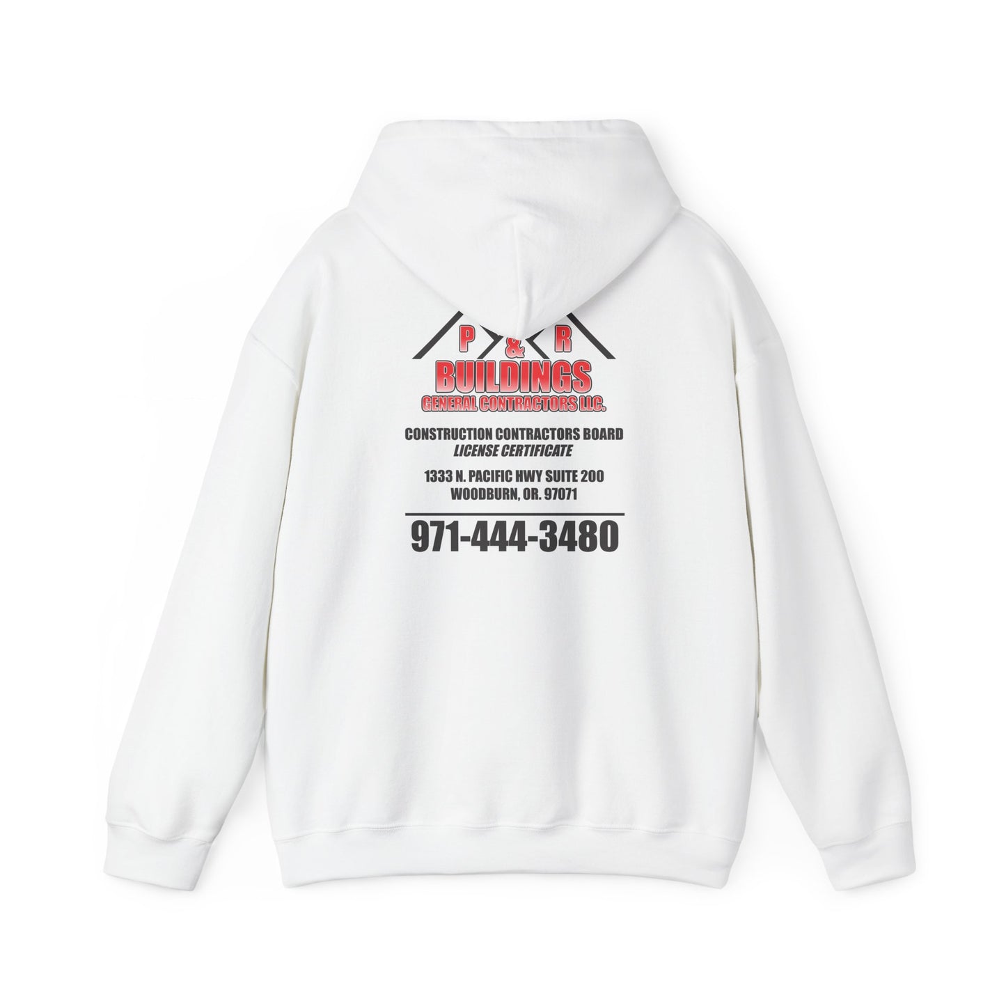 P&R Buildings Logo Hoodie — Custom Contractor License & Phone Number