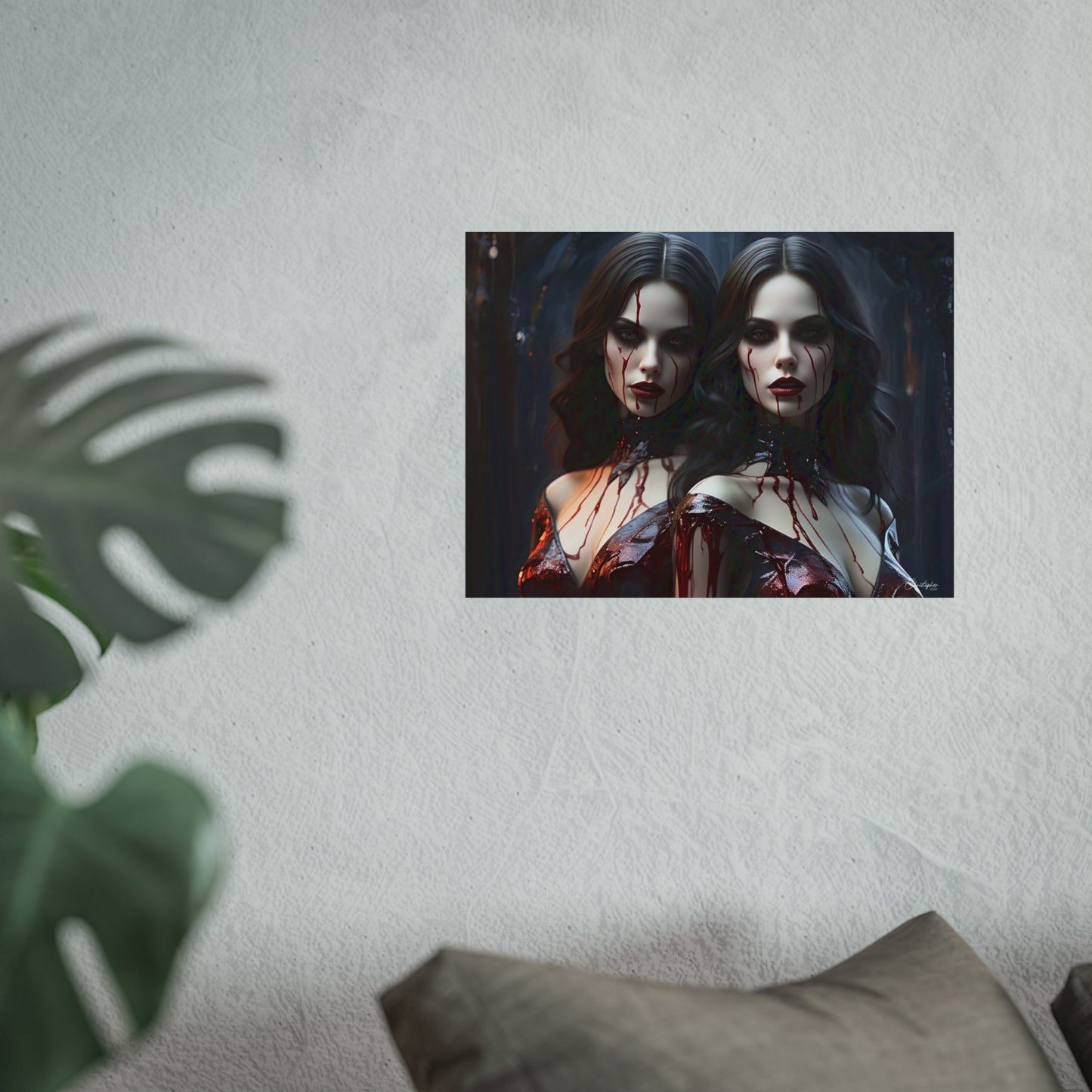 Vampire Sisters Fine Art Poster, Gothic Wall Art, Spooky Decor, Horror Home Decor, Blood Art Print, Dark Aesthetic Print