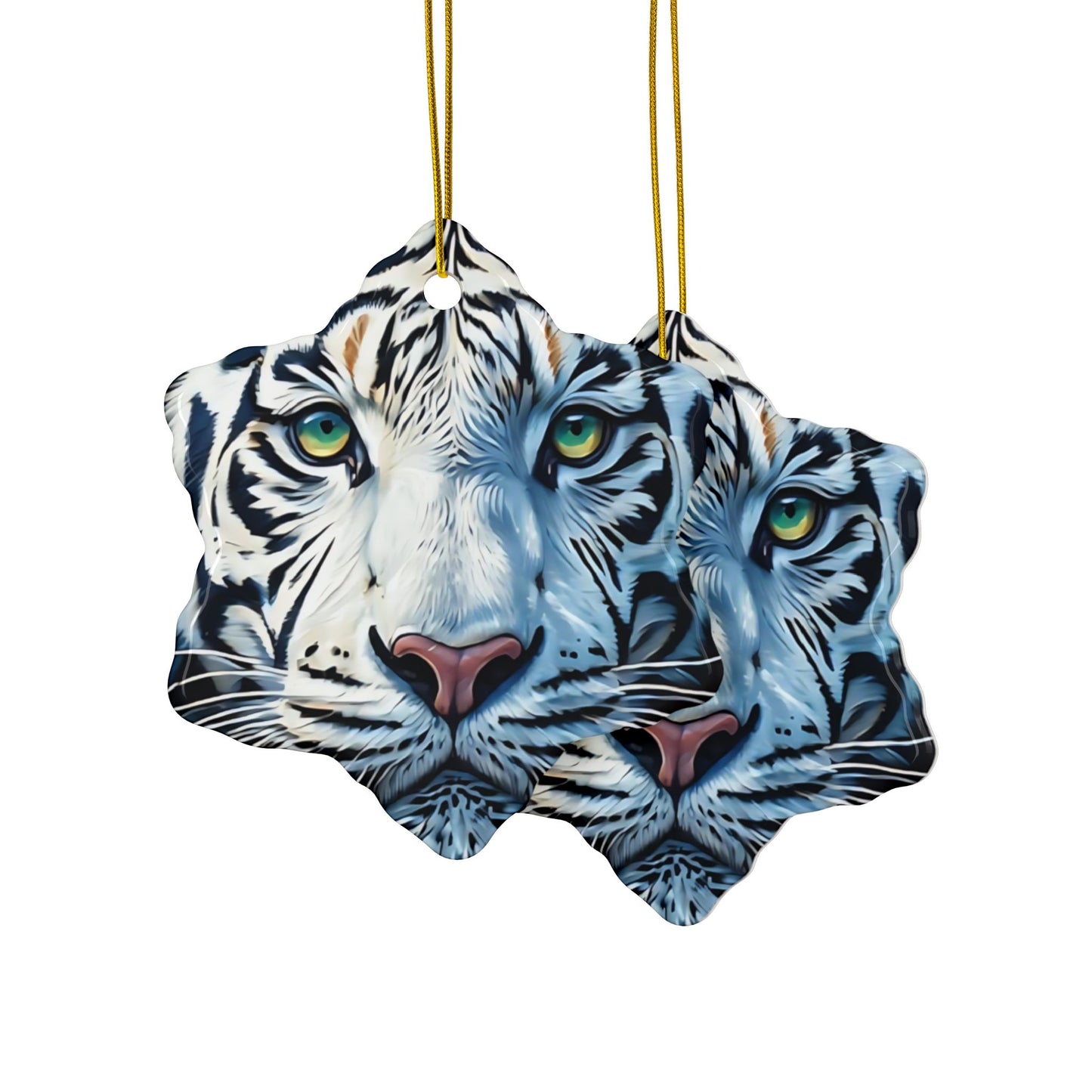 White Tiger Ceramic Ornament — Two-Sided Round Holiday Decoration
